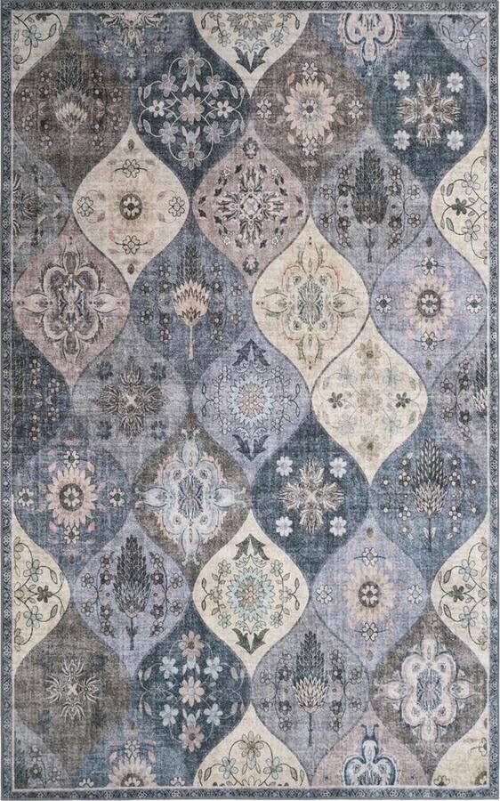 WNHB Bohemian vloerkleed Wasbaar lichtgewicht tapijt met antislip Bloemenpatroon voor woonkamer slaapkamer interieur