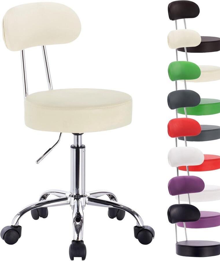 WNHB Bureaustoel met rugleuning Draaistoel ergonomisch Comfortabele kantoorstoel crème wit