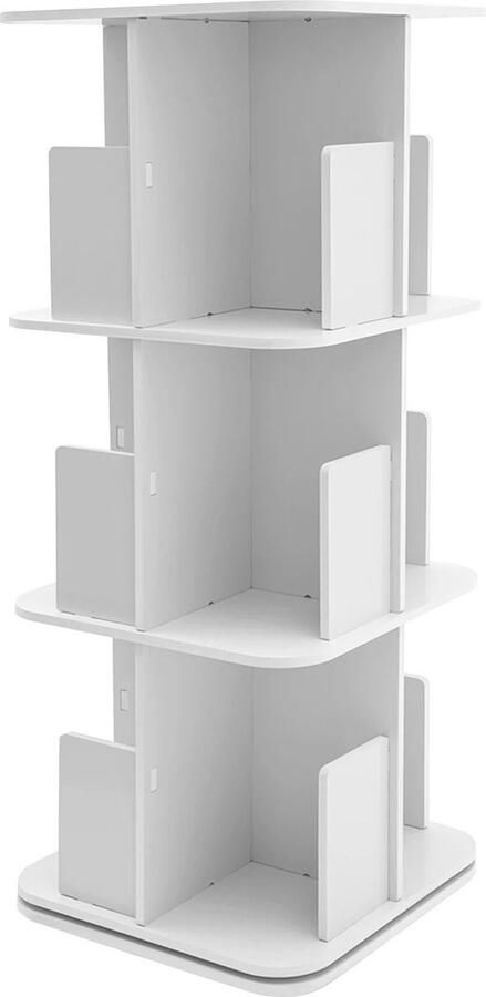 WNHB Draaibare boekenkast 6 lagen ruimtebesparend boekenrek moderne opbergrek wit 39x39x97 cm