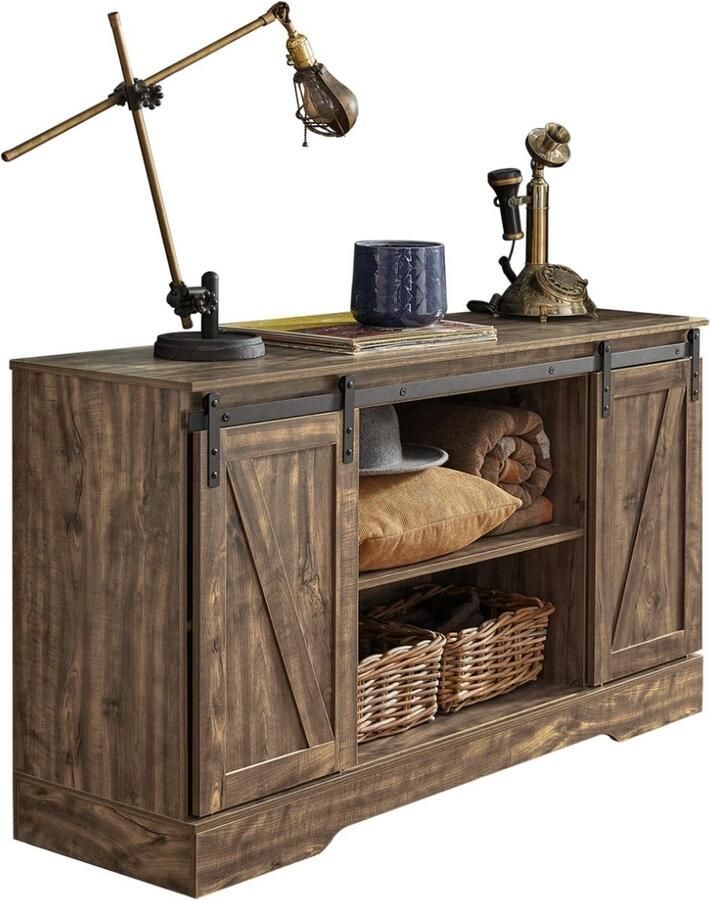 WNHB Dressoir – Opbergkast met Deuren – Sidetable – Industrieel Design – Spaanplaat – 120x40x70 cm – Bruin