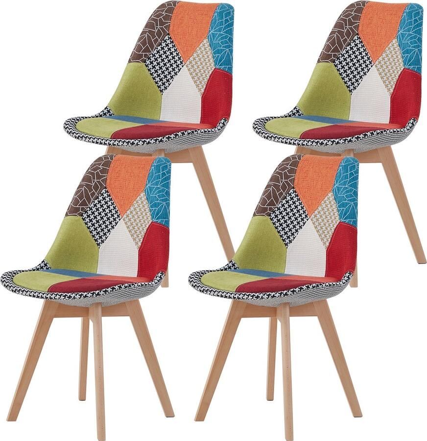 WNHB Eetkamerstoelen set van 4 Moderne stoelen rood met print Comfortabele eetkamerstoel set