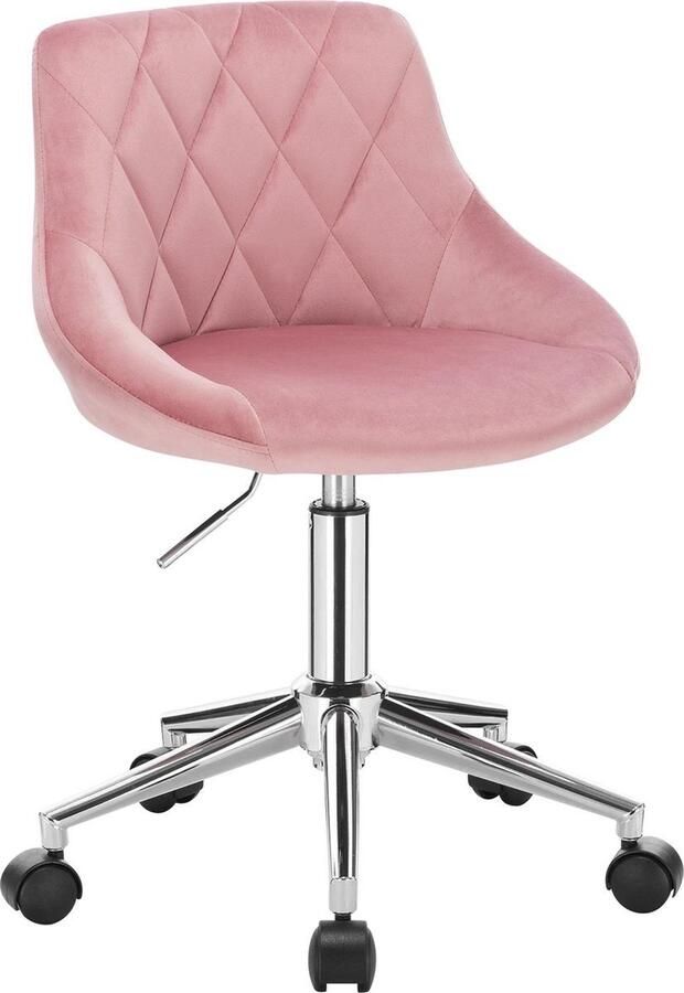 WNHB Fluwelen stoel roze make up stoel kantoorstoel met rugleuning hoogte verstelbaar draaibare kruk met wielen