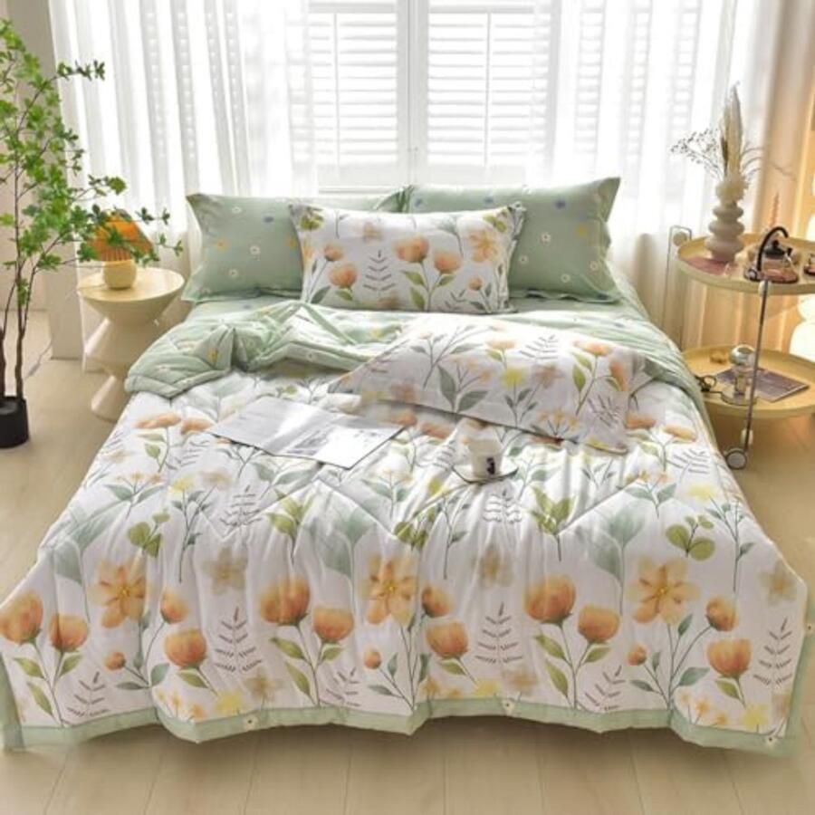 WNHB Gewatteerde Bedsprei 150x200 cm – Bloemenprint – Lichtgewicht Quilt Deken – Slaapkamer en Bank – Voor Eenpersoonsbed en Tweepersoonsbed