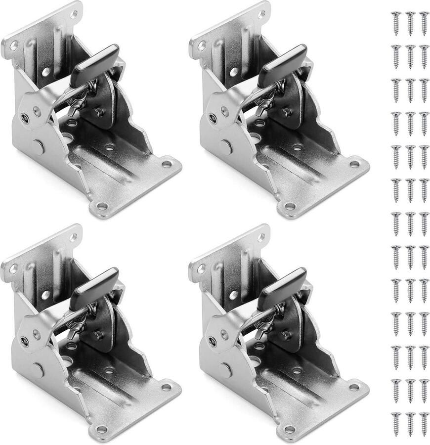 WNHB Inklapbare tafelpoten set van 4 90° zelfvergrendelende meubelpoot scharnieren opklapbare metalen poten zilver