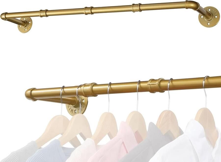 WNHB Kledingstang Wandmontage – Industrieel Design – 70 cm – Goud – Stevig Metalen Kledingrek voor Wandbevestiging