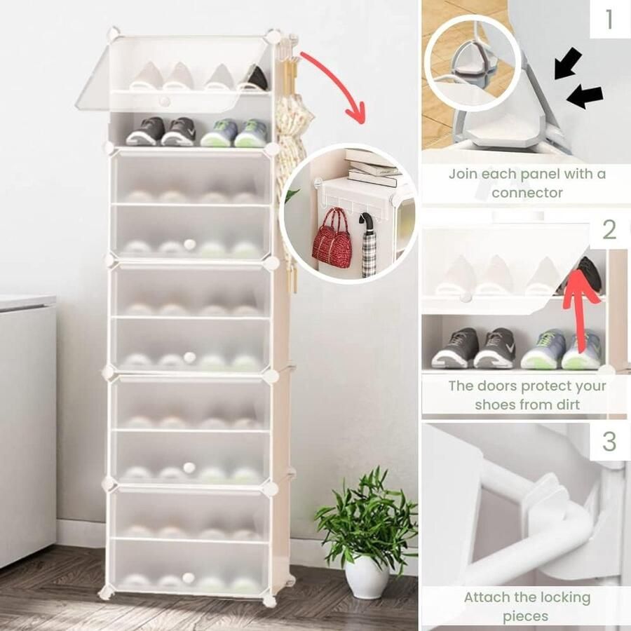 WNHB Modulair Schoenenrek – Schoenenkast & Organizer voor Hal en Entree – Opbergrek voor 20 Paar Schoenen – Stapelbaar & Ruimtebesparend