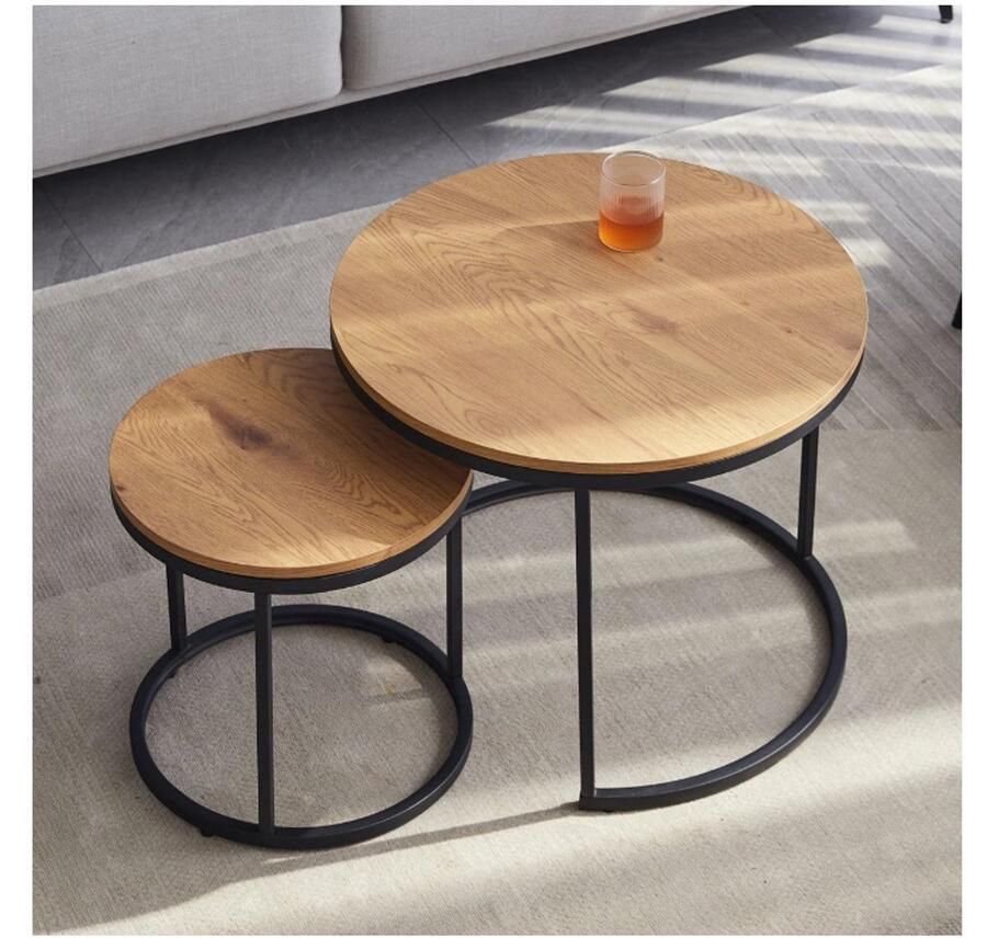 WNHB Nordic Salontafel Set 2 In 1 Ronde Moderne Bijzet En Theetafels Minimalistische Tafelset Voor Woonkamer Donker Eiken