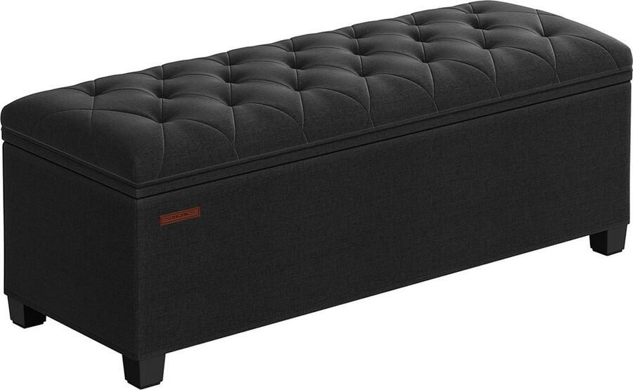 WNHB Ottoman opbergkruk – gestoffeerde opbergbank – stevige MDF constructie – 40x110x40 cm – zwart