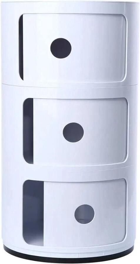 WNHB Rond nachtkastje wit modern design 3 lagen schuifdeur 58 cm hoog 32 cm diameter duurzaam ABS-materiaal