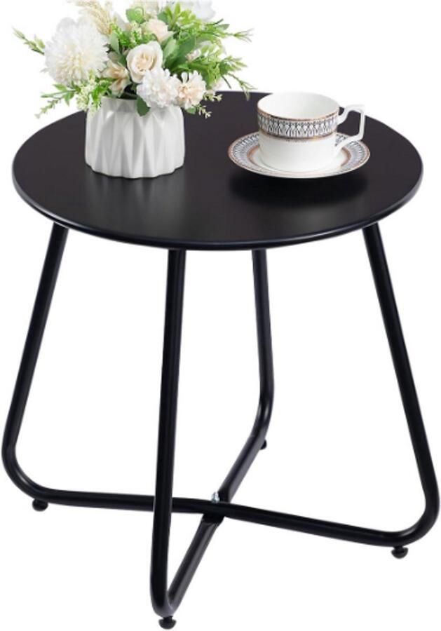 WNHB Ronde Bijzettafel voor Buiten – Weerbestendige Metalen Tuintafel – Ø45 cm – Stijlvol en Duurzaam – Zwart