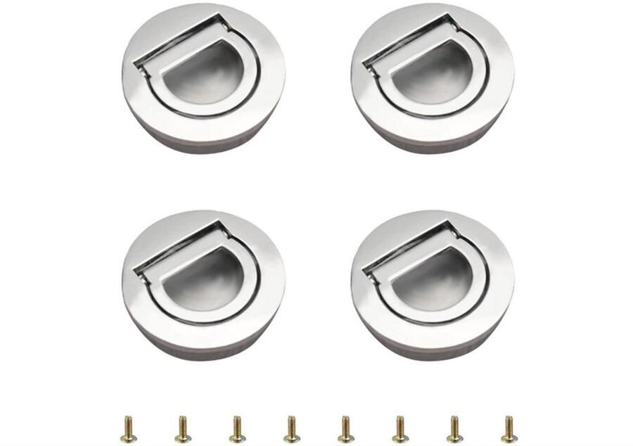WNHB Ronde Trekring Handgrepen 4 Stuks Verborgen Kast en Lade Handvatten Meubelgrepen Met Schroeven Helder Zilver