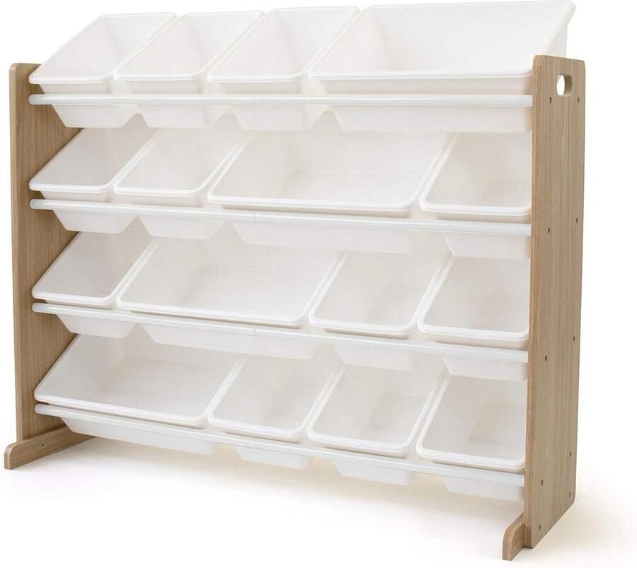 WNHB Speelgoedkast met 16 Opbergbakken Kinderkamer Opbergmeubel Speelgoed Organizer Naturel Wit Kast voor Speelgoed en Boekjes