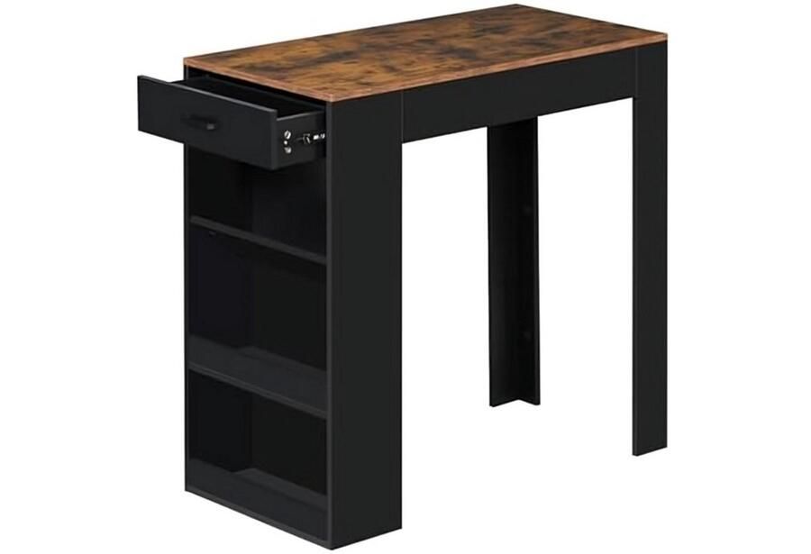 WNHB Statafel Met Wijnrek Bartafel Met Lade en 3 Planken Smalle Keukentafel Vintage Bruin