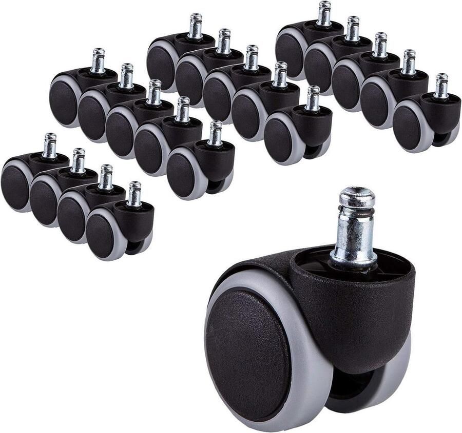 WNHB Stoelwielen 50mm Rubber Zwenkwielen Dubbel Vervangende Wielen Universele Stang Korte Steel Set van 20