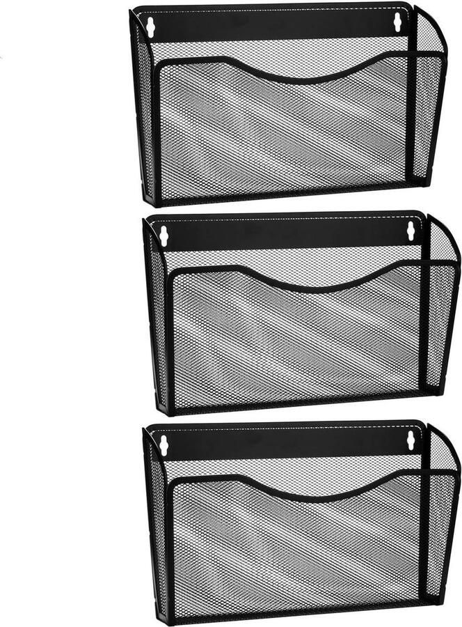 WNHB Wandkrantenhouder set van 3 metalen tijdschriftenhouder wandorganizer met compartiment zwart