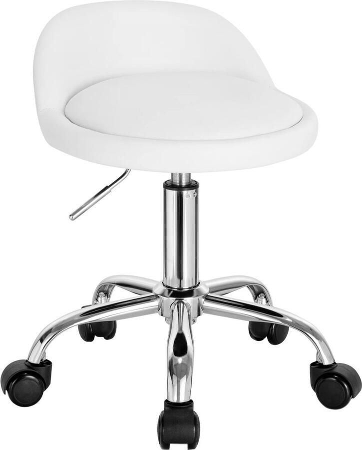 WNHB Zadelkruk – Tabouret – Verstelbare Kruk – Ergonomische Kapperskruk – Wit – Chrome Onderstel