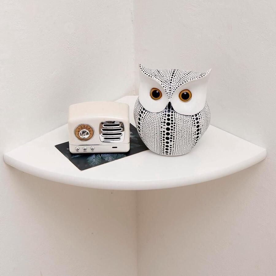 WNHB Zwevende hoekplank wit massief eiken – Wandplank met afgeronde hoeken – Houten display plank voor keuken woonkamer slaapkamer – 18 cm