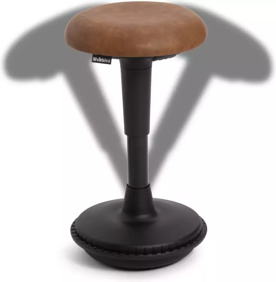 Wobblez Wiebelkruk Ergonomische Bureaustoel voor Zit Sta Bureaus met een hoogte 80-95 cm kruk in hoogte verstelbaar van 55-75 cm Zwarte wiebelkruk met Cognac zitting