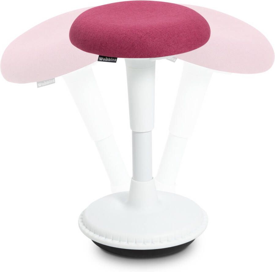 Wobblez Wiebelkruk Ergonomische kruk voor Bureau met een hoogte 60-80 cm kruk in hoogte verstelbaar van 43-63 cm Witte wiebelkruk met Fuchsia zitting