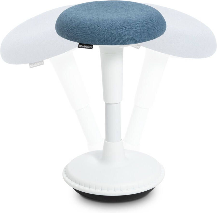 Wobblez Wiebelkruk Ergonomische kruk voor Bureau met een hoogte 60-80 cm kruk in hoogte verstelbaar van 43-63 cm Witte wiebelkruk met Blauwe zitting