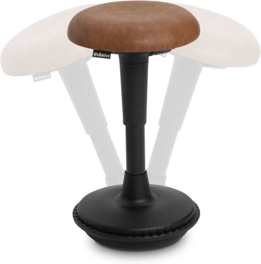 Wobblez Wiebelkruk Ergonomische Bureaustoel voor Bureaus met een hoogte 60-80 cm kruk in hoogte verstelbaar van 43-63 cm Zwarte wiebelkruk met Cognac zitting