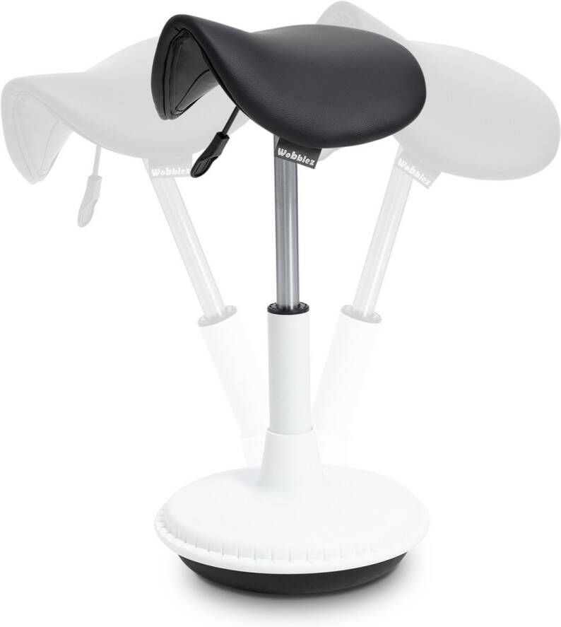 Wobblez Zadelkruk Ergonomische Bureaustoel voor Bureaus met een hoogte 60-80 cm Wiebelkruk in hoogte verstelbaar van 43-63 cm Witte zadelkruk met Zwarte zitting