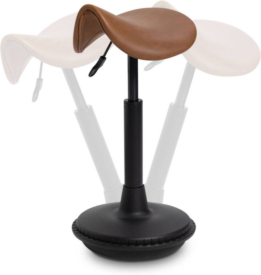 Wobblez Zadelkruk Ergonomische Bureaustoel voor Bureaus met een hoogte 60-80 cm Wiebelkruk in hoogte verstelbaar van 43-63 cm Zwarte zadelkruk met Cognac zitting