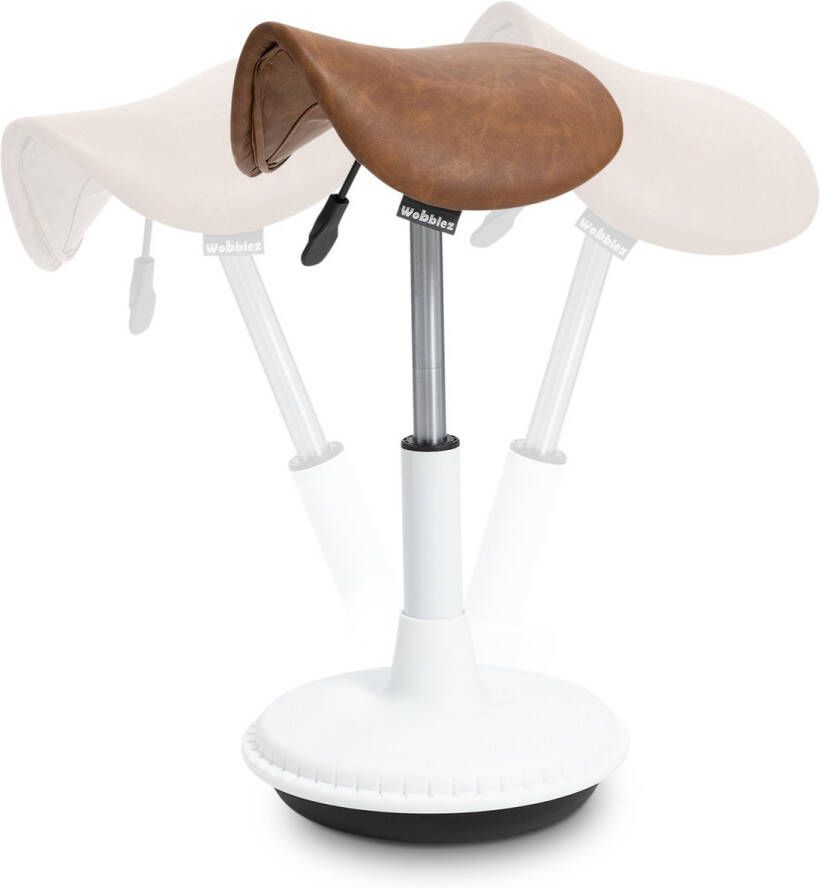 Wobblez Zadelkruk Ergonomische Bureaustoel voor Zit Sta Bureaus met een hoogte 80-95 cm Wiebelkruk in hoogte verstelbaar van 55-75 cm Witte zadelkruk met Cognac zitting - Foto 2