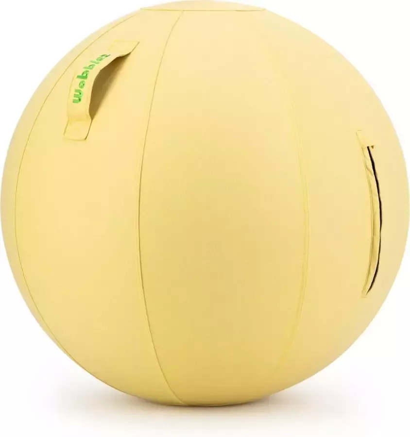 Wobblez Sphere Zitbal 75 cm met voetpomp Yellow kunstleer hoes voor mensen van 185-200 cm