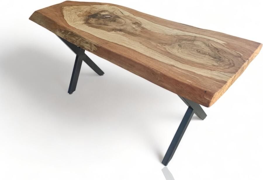 WodyGody B.V. Eiken Eettafel met X-vormige Metalen Poten Asymmetrisch 190x60cm TO-002 WodyGody