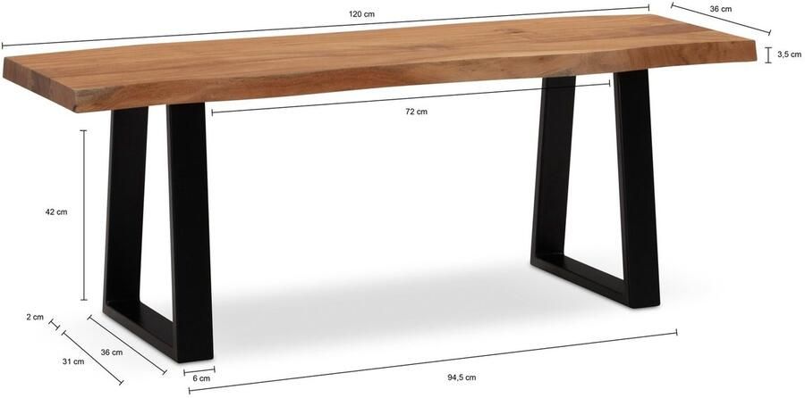 Ervesto Kledingkastbank Acacia Halbank Garderobebank Licht goudbruin Modern design Trapeziumvormige poten