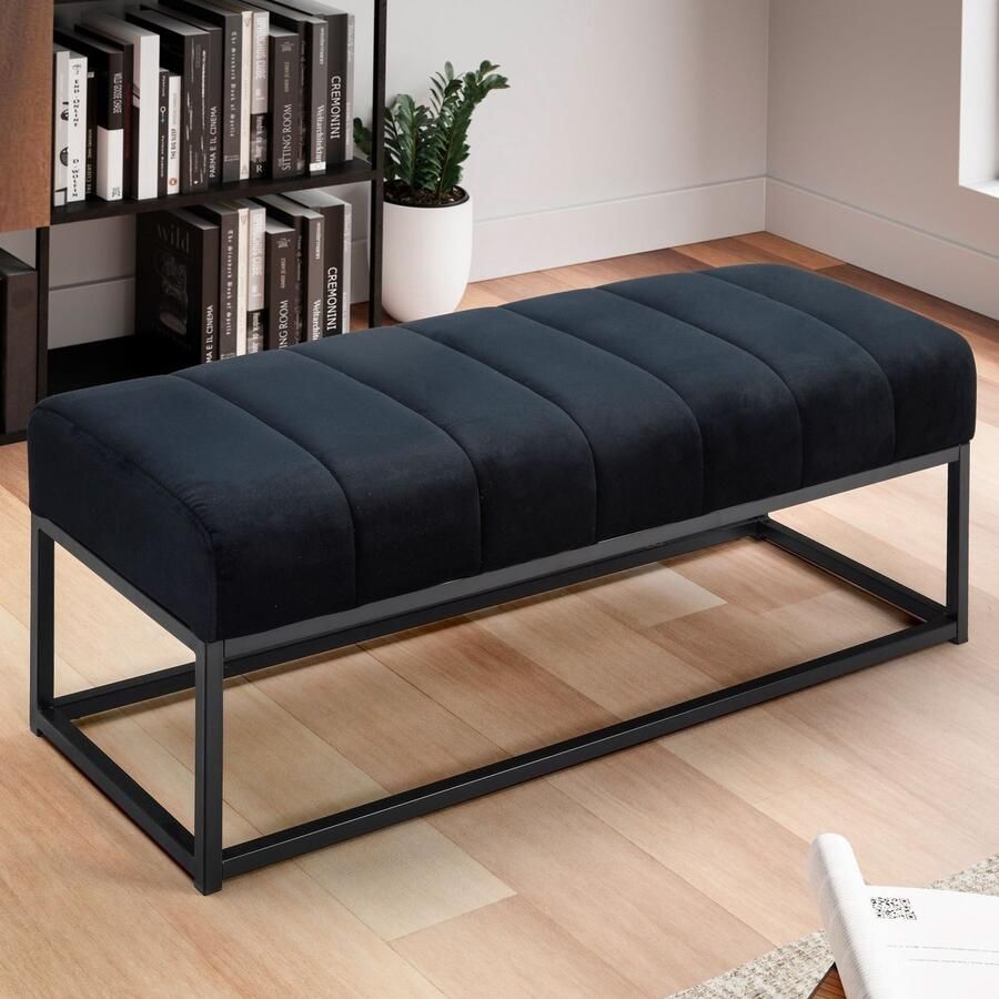 Ervesto Fluweel Zwarte Bank Design Bedbank Halbank Modern Compact en Ruimtebesparend Met Metalen Frame 120 kg Belastbaar - Foto 2