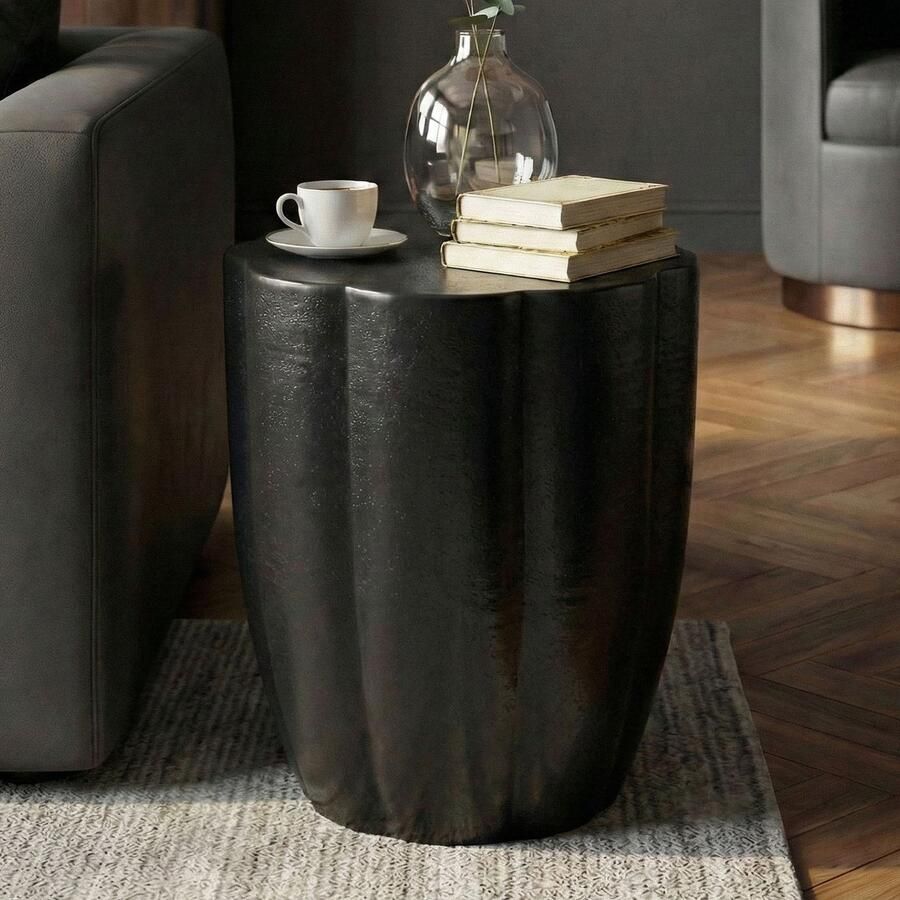 RC Meubels Bijzettafel Aluminium Zwart 41cm Ronde Aanrechttafel Metaal Decoratietafel Alu modern Kleine Salontafel Design Couchtafel Sofatafel Handgemaakt