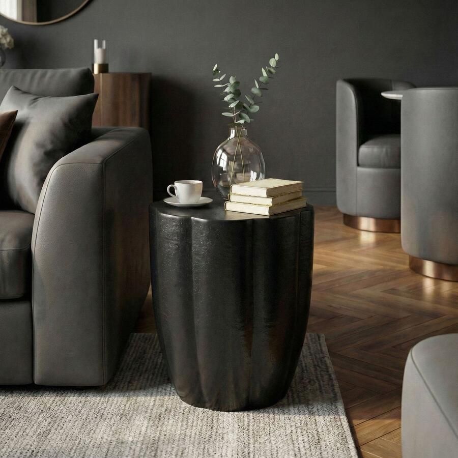 RC Meubels Bijzettafel Aluminium Zwart 41cm Ronde Aanrechttafel Metaal Decoratietafel Alu modern Kleine Salontafel Design Couchtafel Sofatafel Handgemaakt - Foto 2