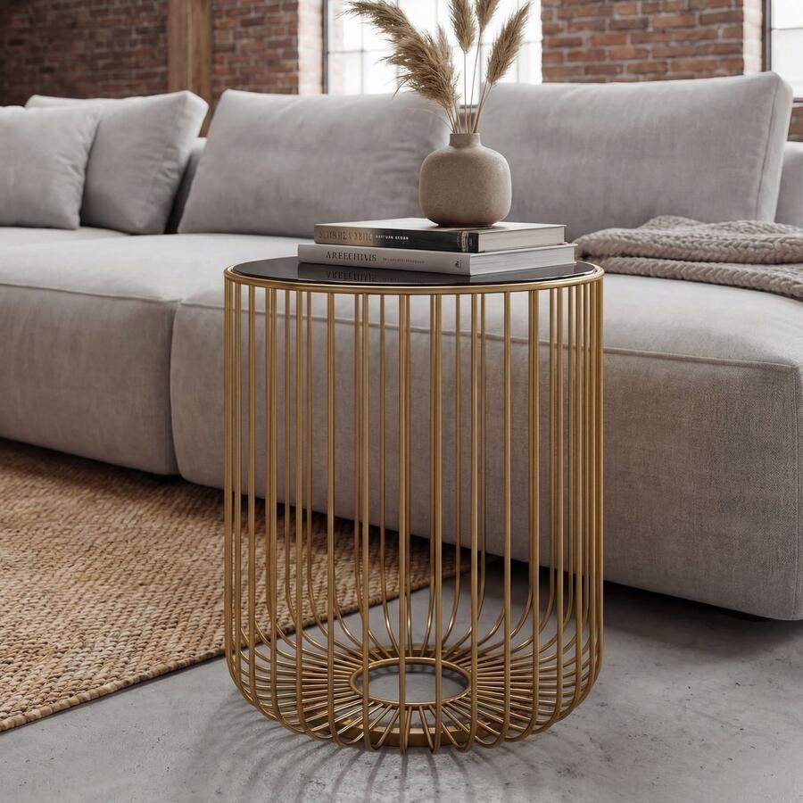 Wohnling Bijzettafel glas metaal goud rond 40 cm WL7.508