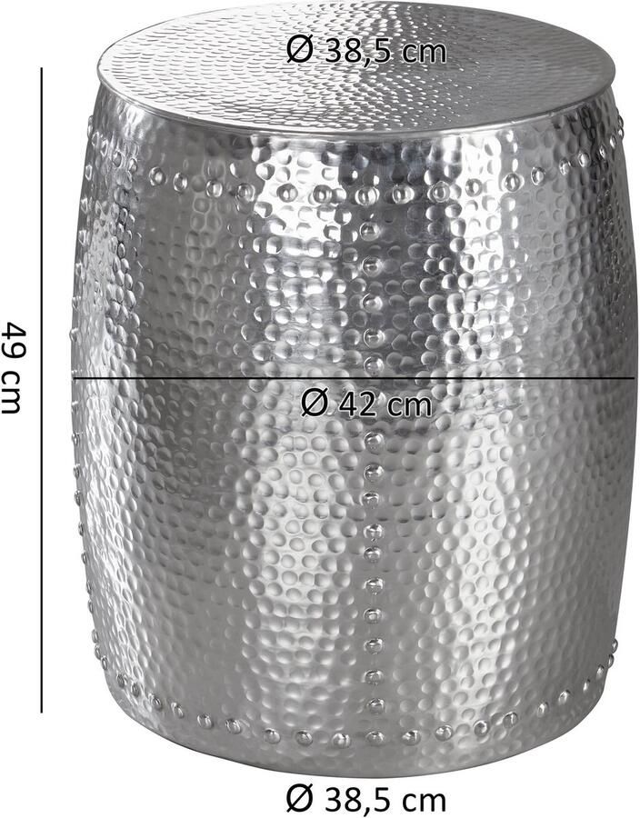 Ervesto tafel PEDRO 42x49x42cm aluminium zilverkleurige tafel oosterse ronde Kleine Hammerschlag Abstellisch Designtafel design metaal modern Smalle tafel