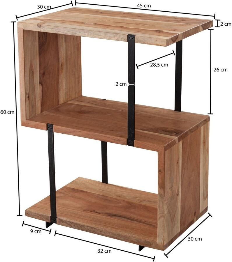 Ervesto bijzettafel S-vorm 45x60x30cm acacia metaal tafel Kleine tafel woonkamer industriële Houten tafel met metalen poten Decoratief tafelhout - Foto 2