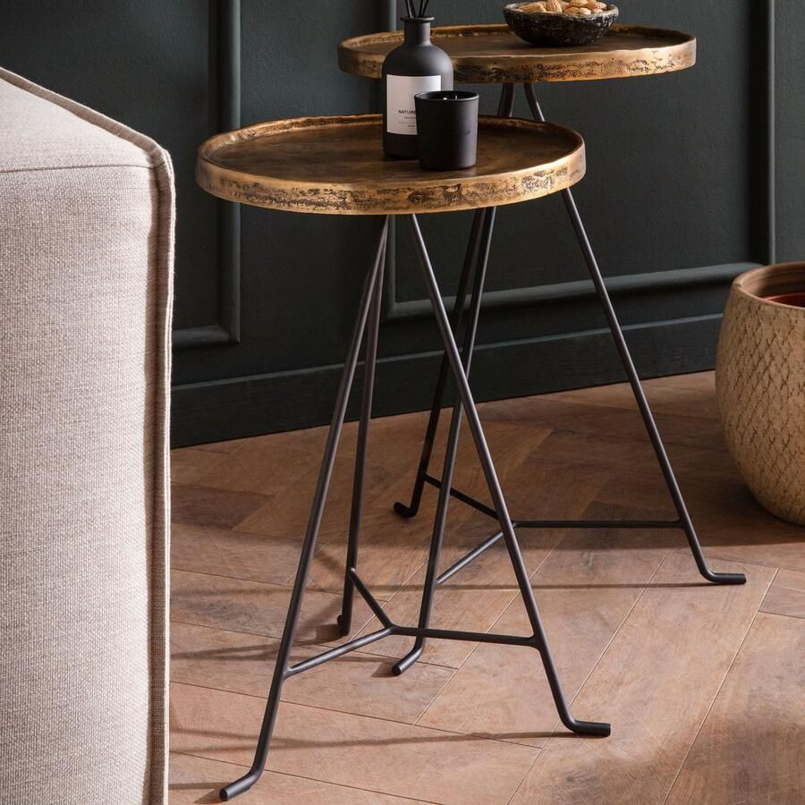 Wohnling bijzettafel set van 2 metaal goud zwart design set tafels rond woonkamer tafel bijzettafel modern salontafel decoratieve tafel 2-delig bloementafel woonkamer