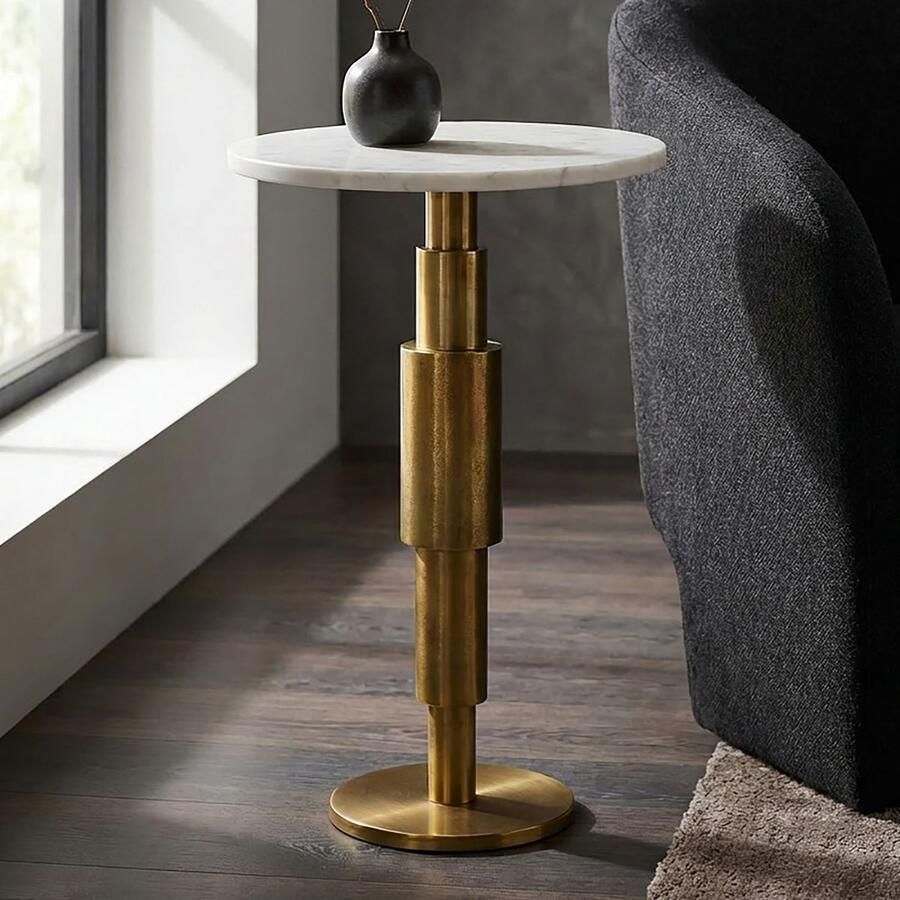 Wohnling Bijzettafel wit marmeren blad 37 cm