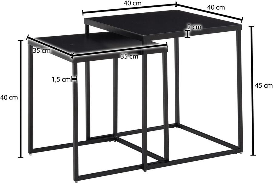 Ervesto Tafel Set Metaal Salontafel set van 2 Vierkant Zwart Industrieel Tafel Woonkamer Bijzettafel Moderne Nesttafel Metalen Tafel - Foto 2
