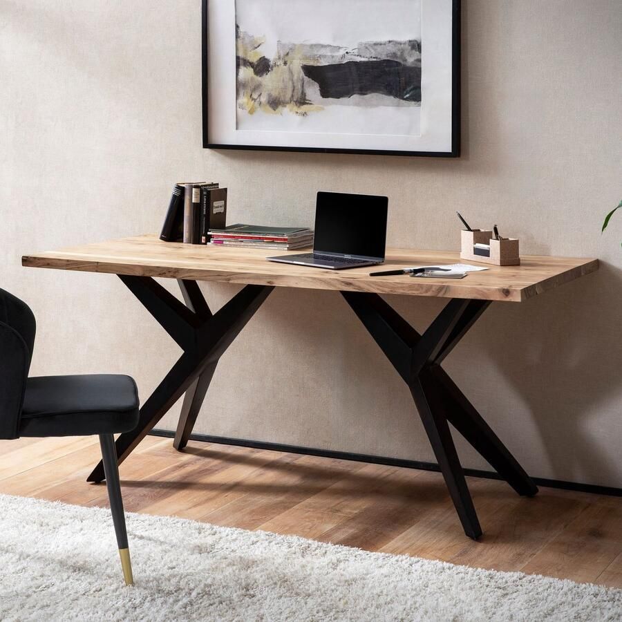 Wohnling Bureau acaciahout metaal 160x80 cm