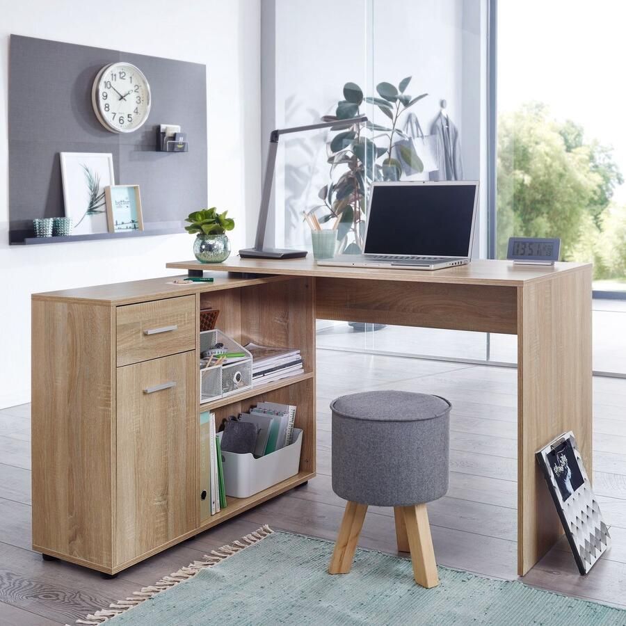 Ervesto design hoekbureau met plank Sonoma 120 x 75 5 x 106 5 cm Moderne bureau computer tafel studie Hoek bureau thuiskantoor - Foto 2