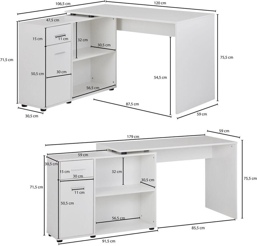 Ervesto design hoekbureau met plank wit 120 x 75 5 x 106 5 cm Moderne bureau computer tafel studie Hoek bureau thuiskantoor