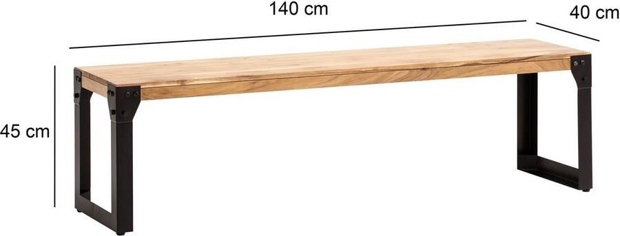 Ervesto Acacia Eetkamerbank 140x40x45 cm Industrieel Keukenbank Licht goudbruin Handgemaakt Maximaal 170 kg draagvermogen - Foto 2
