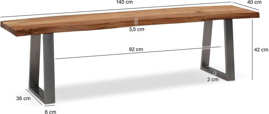 Wohnling Eetkamerbank acaciahout chroom 140 cm