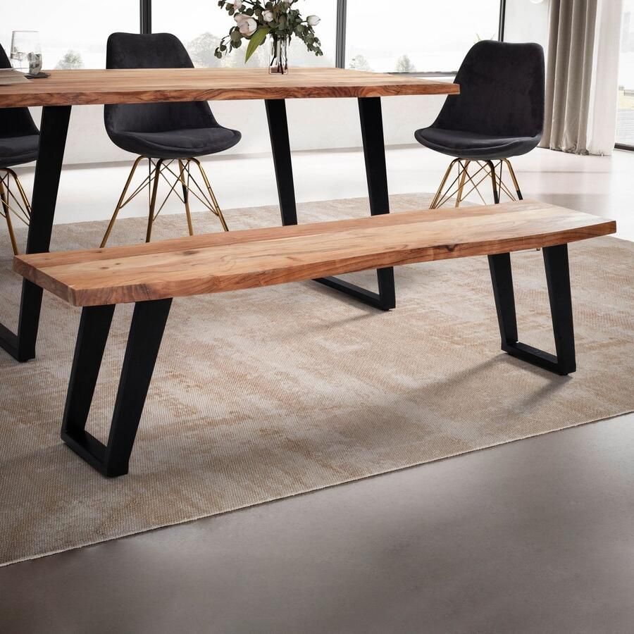 Ervesto Acacia Eetkamerbank 120x40 cm Keukenbank Eettafelbank Licht goudbruin Modern design U-vormige poten Uniek houtnerf