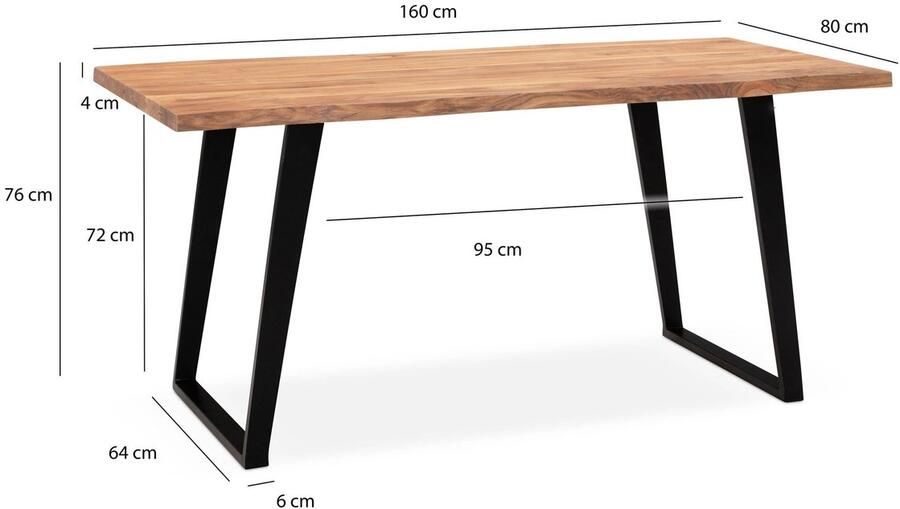 Wohnling Eettafel acaciahout zwart 160x80 cm Zwart