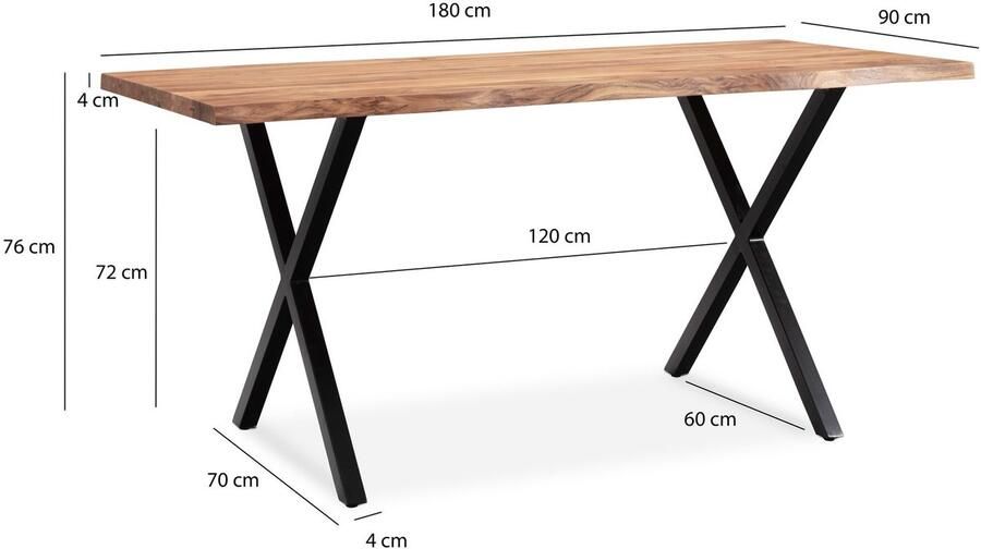 Wohnling Eettafel acaciahout zwart 180x90 cm WL7.254
