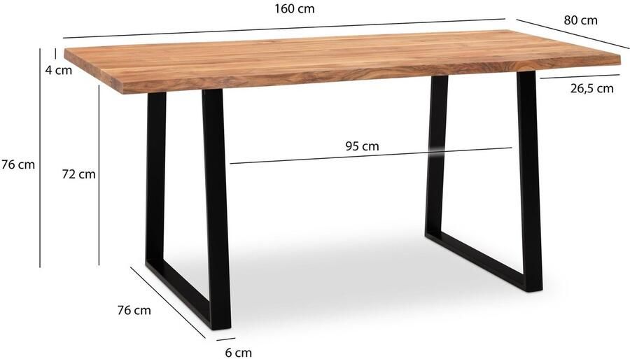 Wohnling Eettafel acaciahout zwart metaal 160x80 cm