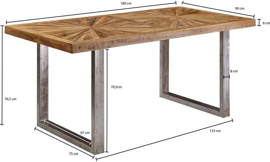 Wohnling Eettafel mangohout 180 cm breed WL5.947